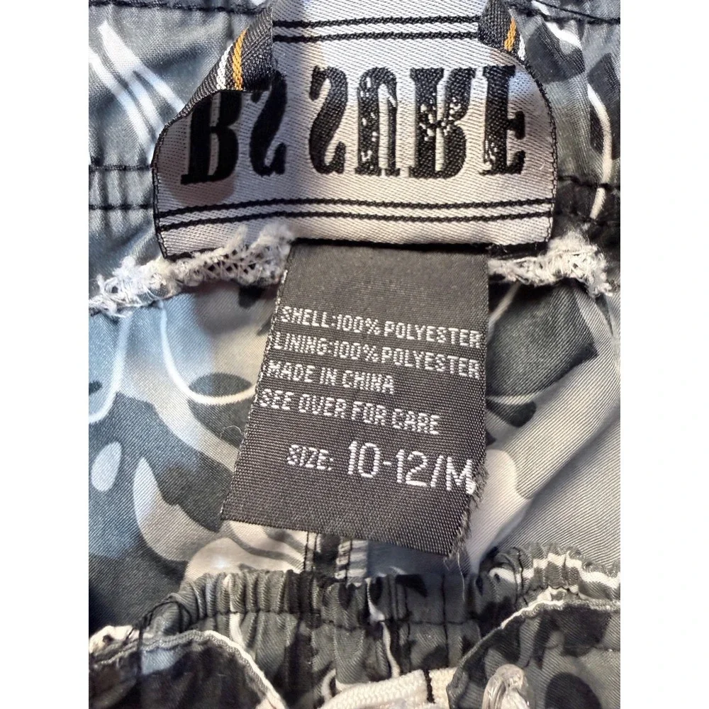 RS Surf Boys Swim Trunks Black Grey‎ Floral Hibiscus Board Shorts Size 10-12 M
